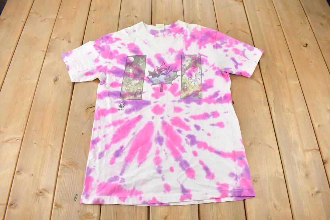 Vintage 1990s Canadian Wildlife Tie Dye Graphic T-Shirt Size Medium