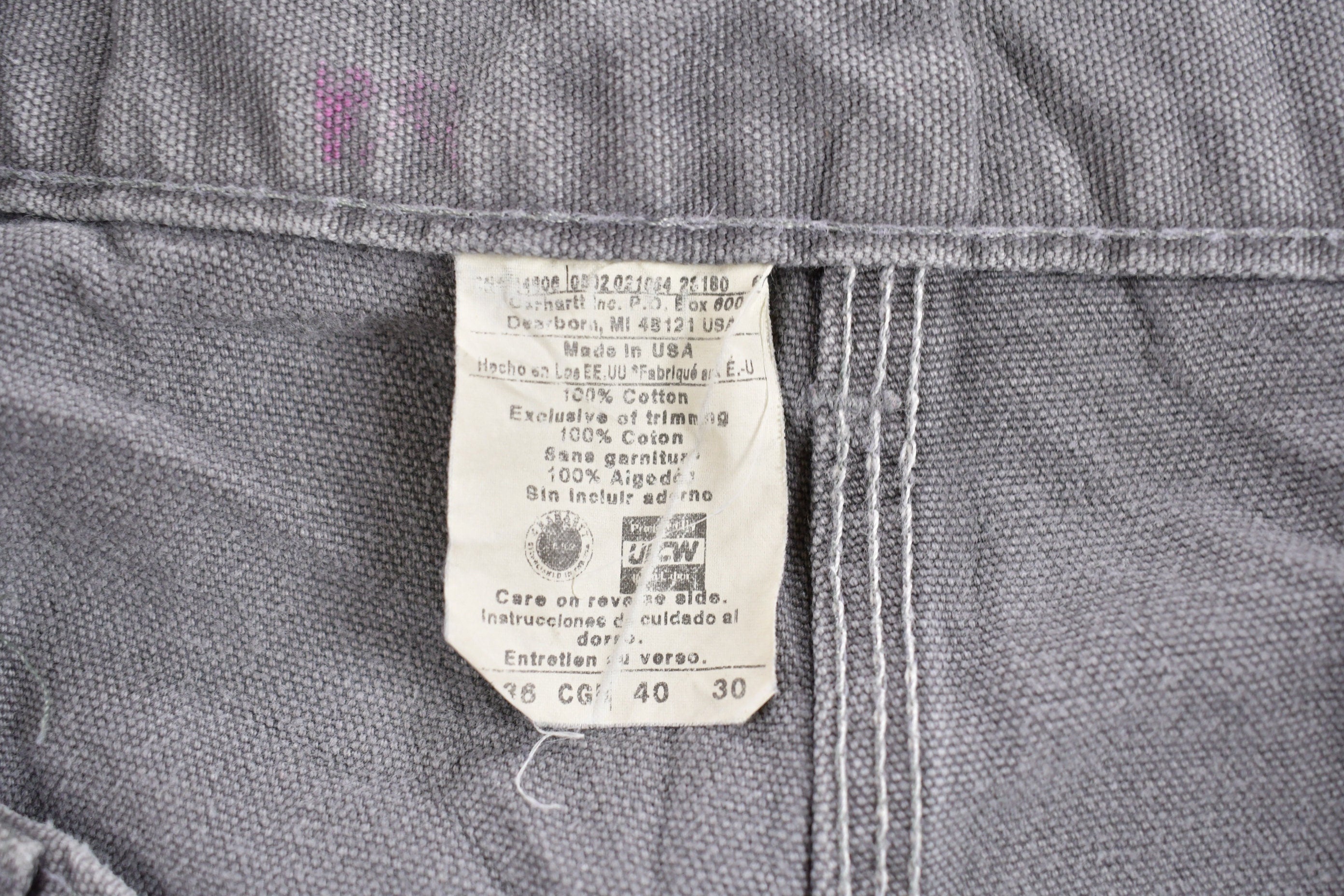 Vintage 1990s Carhartt Grey Double Knee Work Pants Size 38 x 28.5