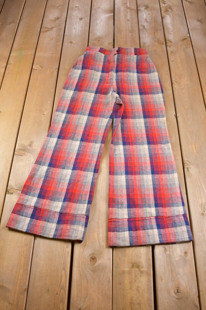 Vintage 1960s Catalina Plaid Button Up Sweater And Bell Bottom Pants  Made in USA  American Vintage  Streetwear Fashion  Vintage Pants