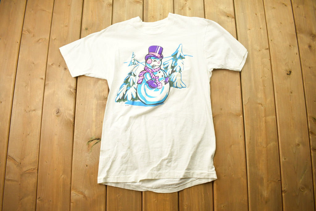 Vintage 1990s Winter Snowman Graphic T Shirt