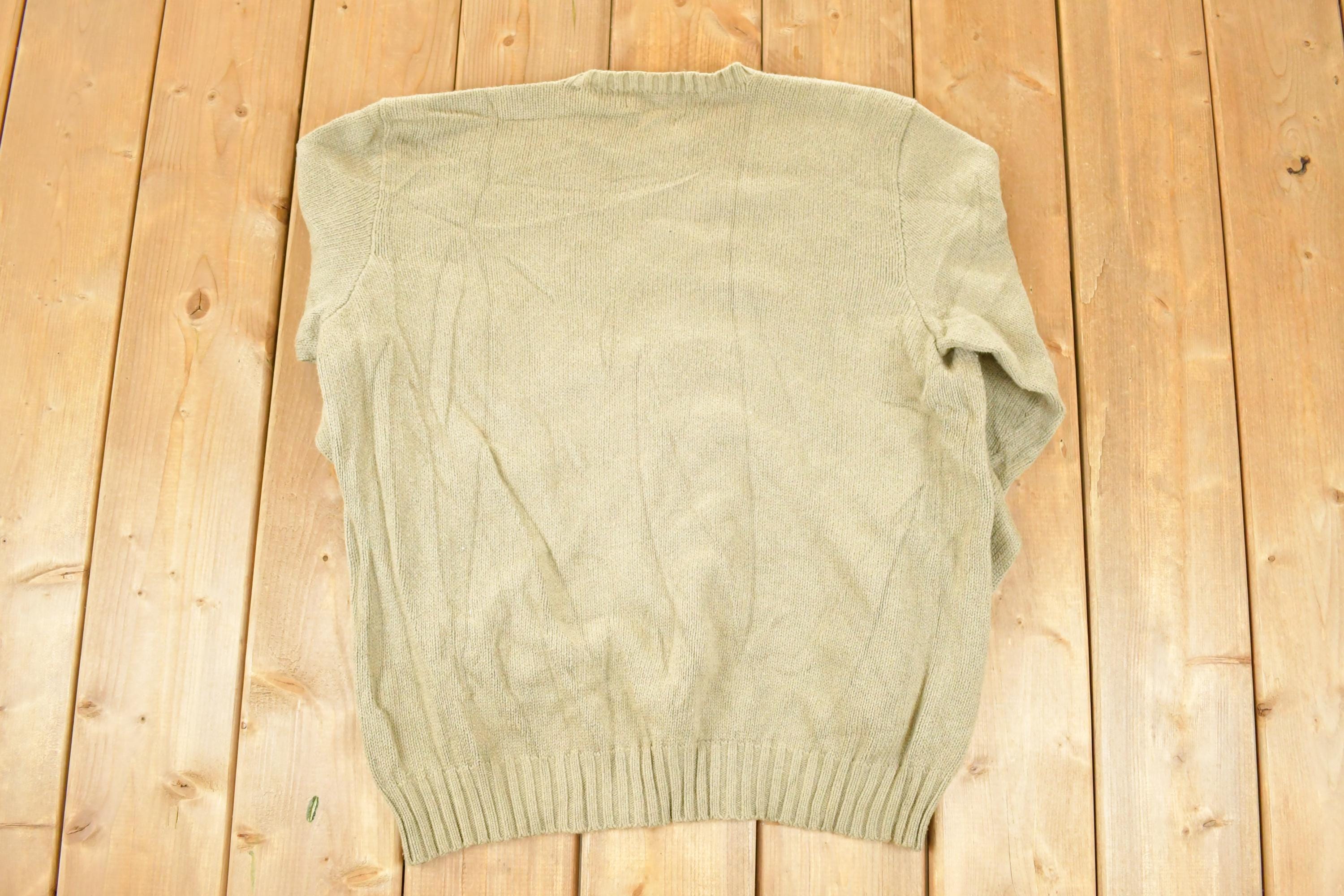Vintage 1990s Polo By Ralph Lauren Tan Knit Crewneck Sweater Mens L