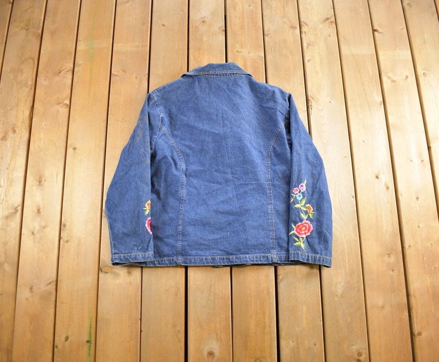 Vintage 1990s Dressbarn Floral Stitched Denim Jean Jacket