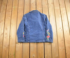 Vintage 1990s Dressbarn Floral Stitched Denim Jean Jacket