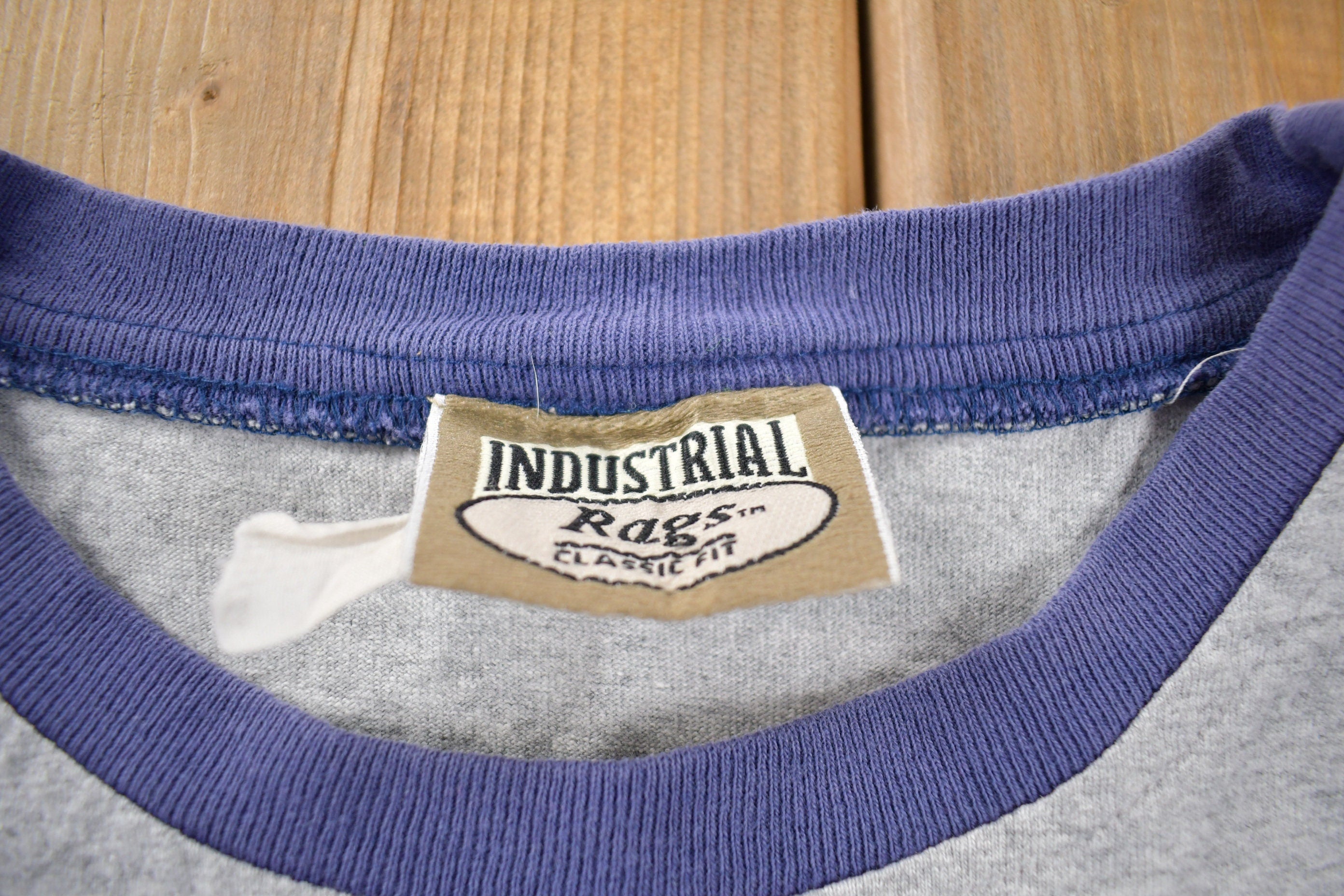 Vintage 1990s Industrial Rags Striped T Shirt Made In USA Size L