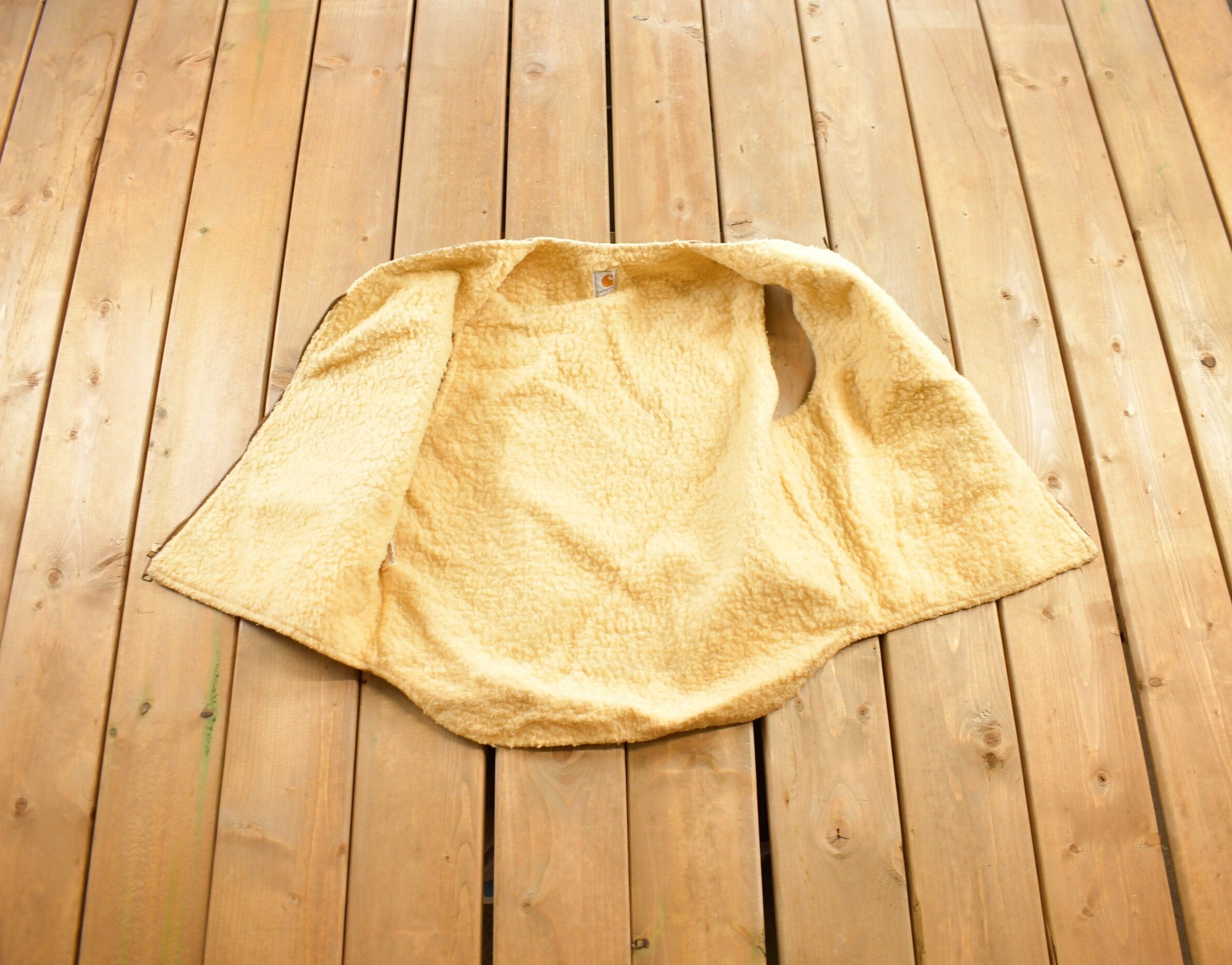 Vintage 1980s Carhartt Sherpa Lined Beige Work Vest