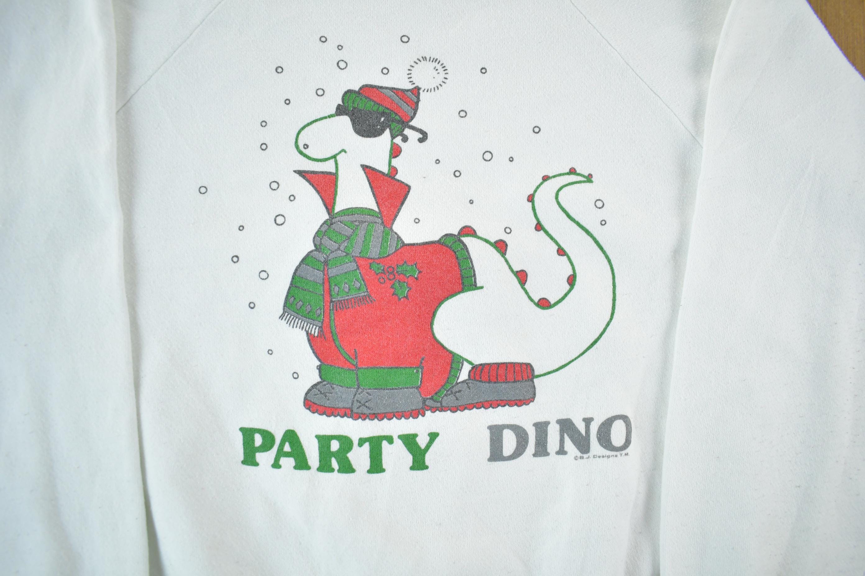 Vintage 1990s Party Dino Dinosaur Crewneck Sweatshirt Men's Large