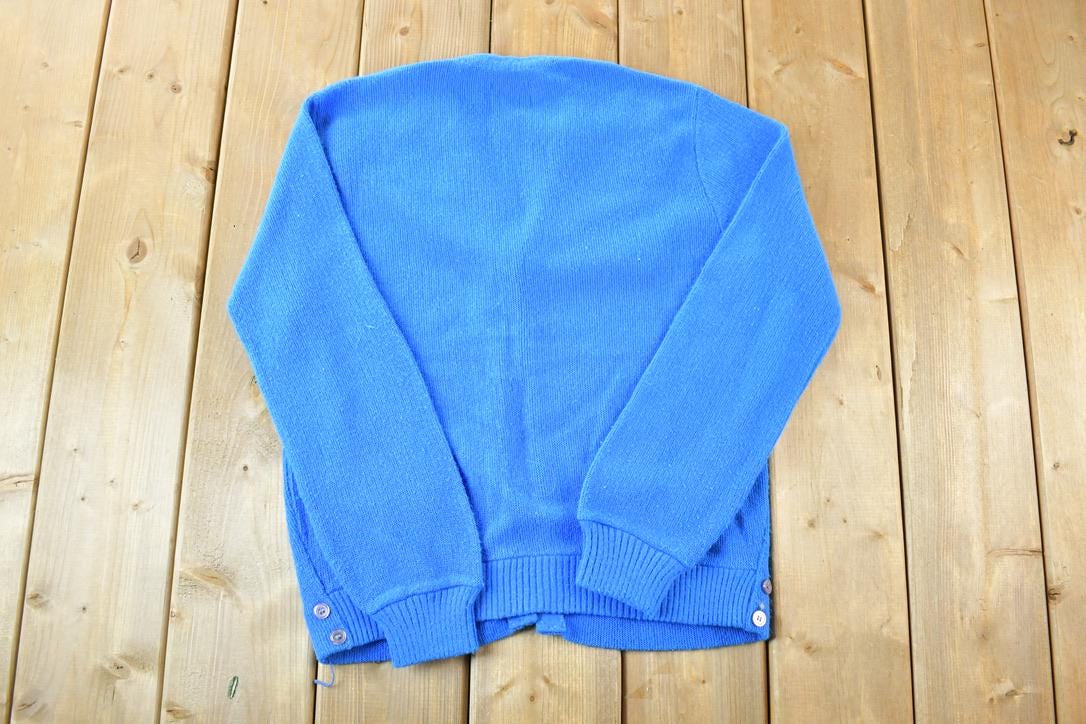 Vintage 1970s Fargo Knit Perfect Mild Distress Cardigan Sweater Made In USA