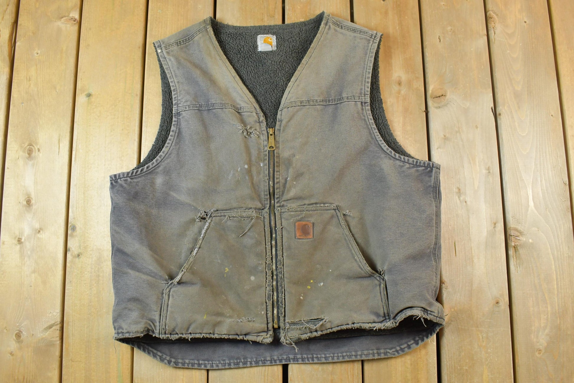 Vintage Y2k Distressed Carhartt Jacket Vest Made In USA