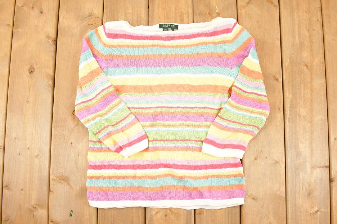 Vintage 1990s Lauren Ralph Lauren Striped Knit Crewneck Sweater Women's Cropped L