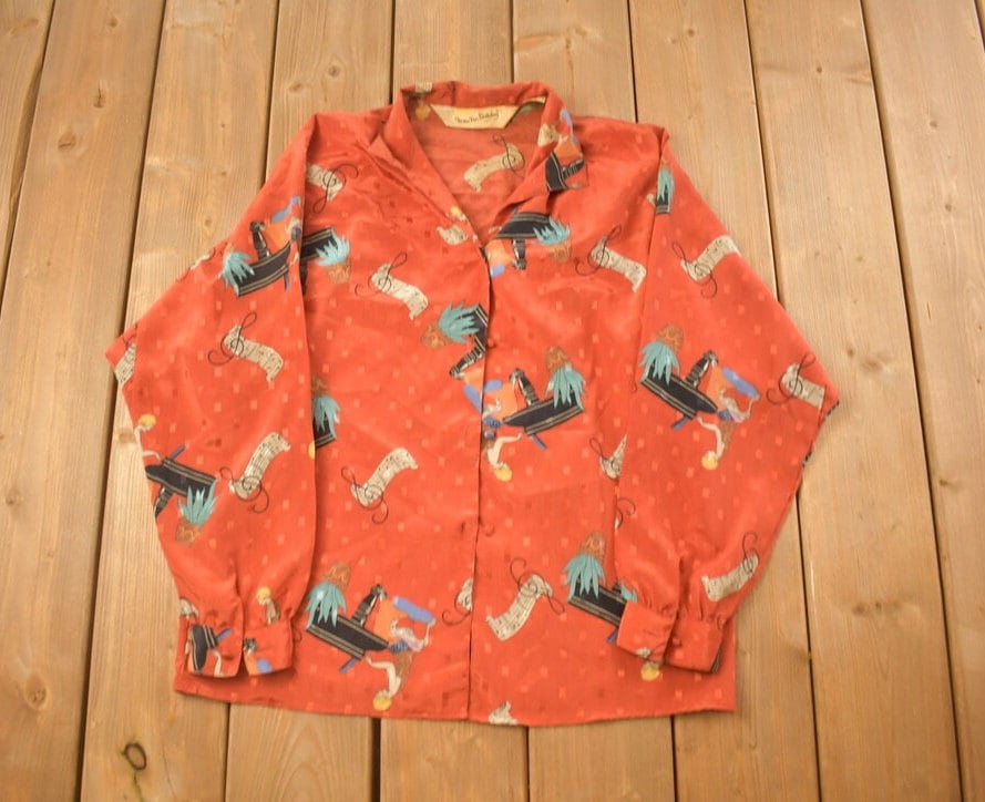 Vintage 1990s Diane Von Furstenberg Music Themed Button Up Shirt