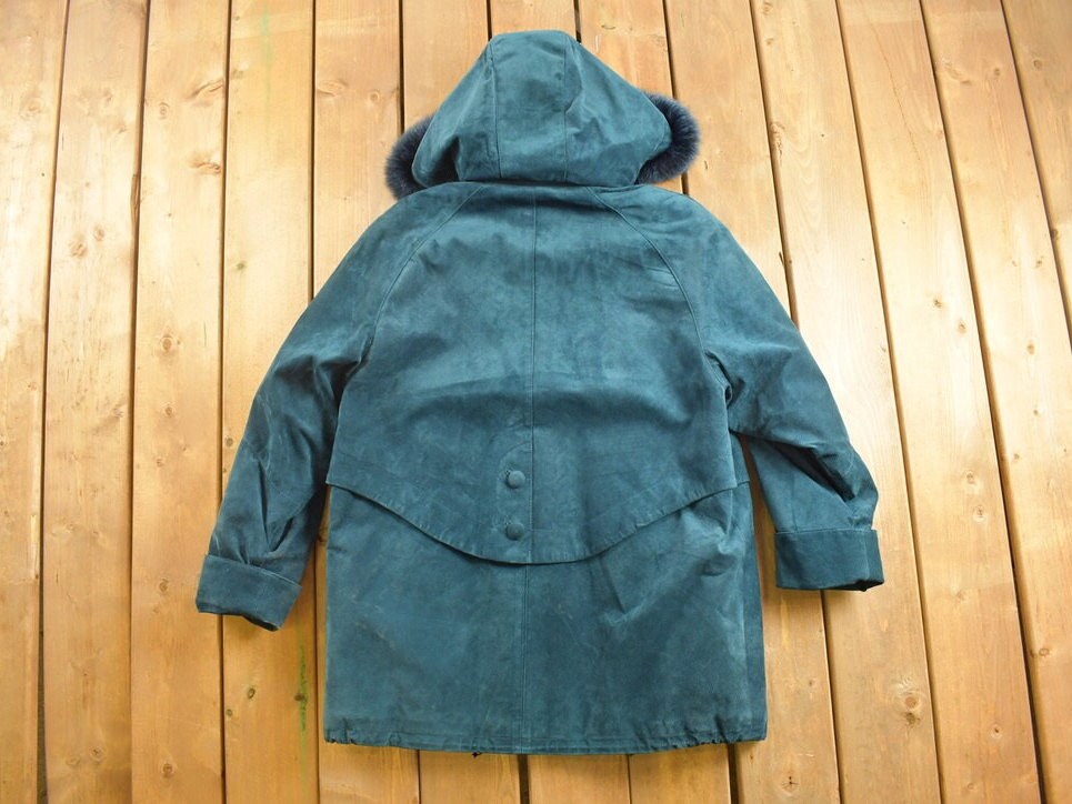 Vintage 1980s The Olde Hide House Suede Leather Fur Coat