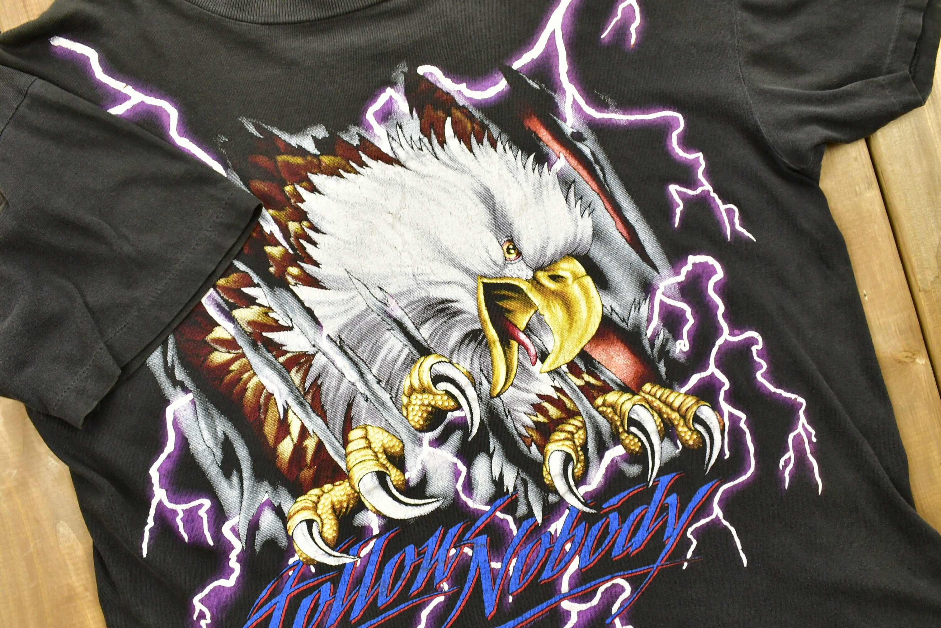 Vintage 90's American Thunder Follow Nobody Graphic Lightning T-Shirt
