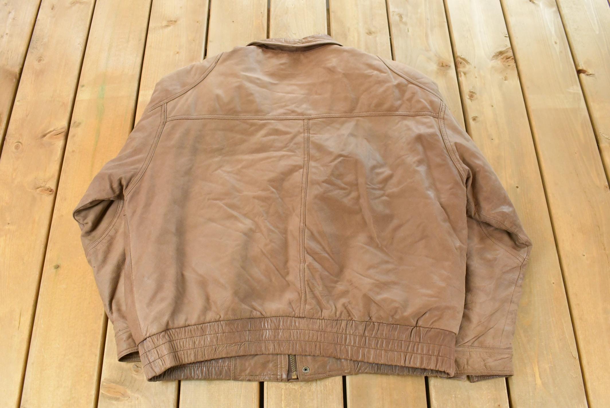 Vintage 1990s Tip Top Tailors Leather Bomber Flight Jacket Men's Large