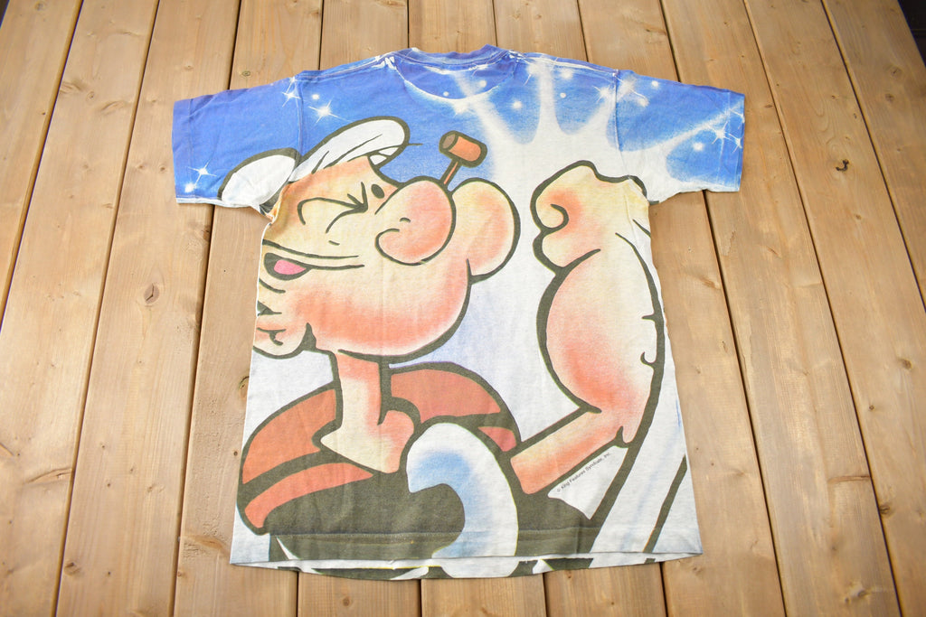 Vintage 1990s Popeye The Sailor All Over Print Single Stitch Graphic T Shirt Made In USA Spinach