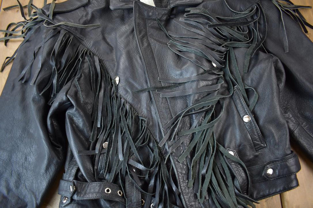 Vintage 1990s Pelle Cuir Leather Fringed Jacket