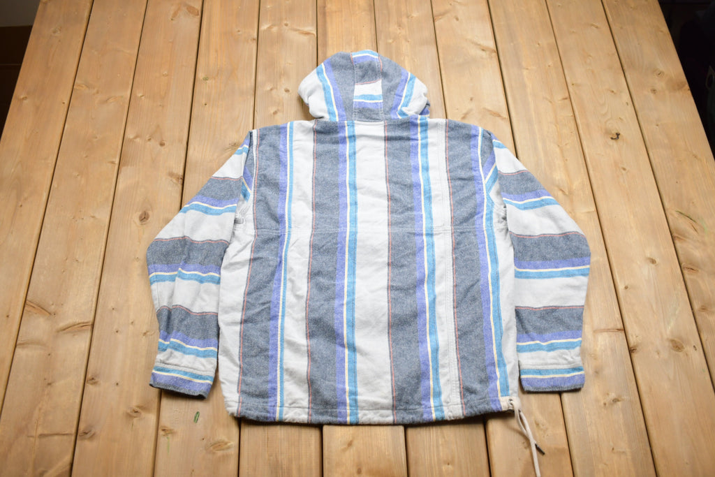 Vintage 1990s No Boundaries Hooded Pullover Striped Quarter Button Hoodie