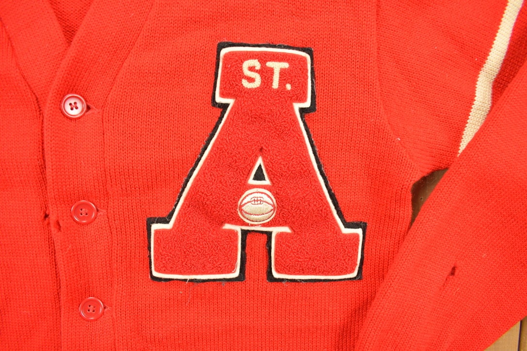 Vintage 1950s St. A Basketball Letterman Knit Cardigan Sweater