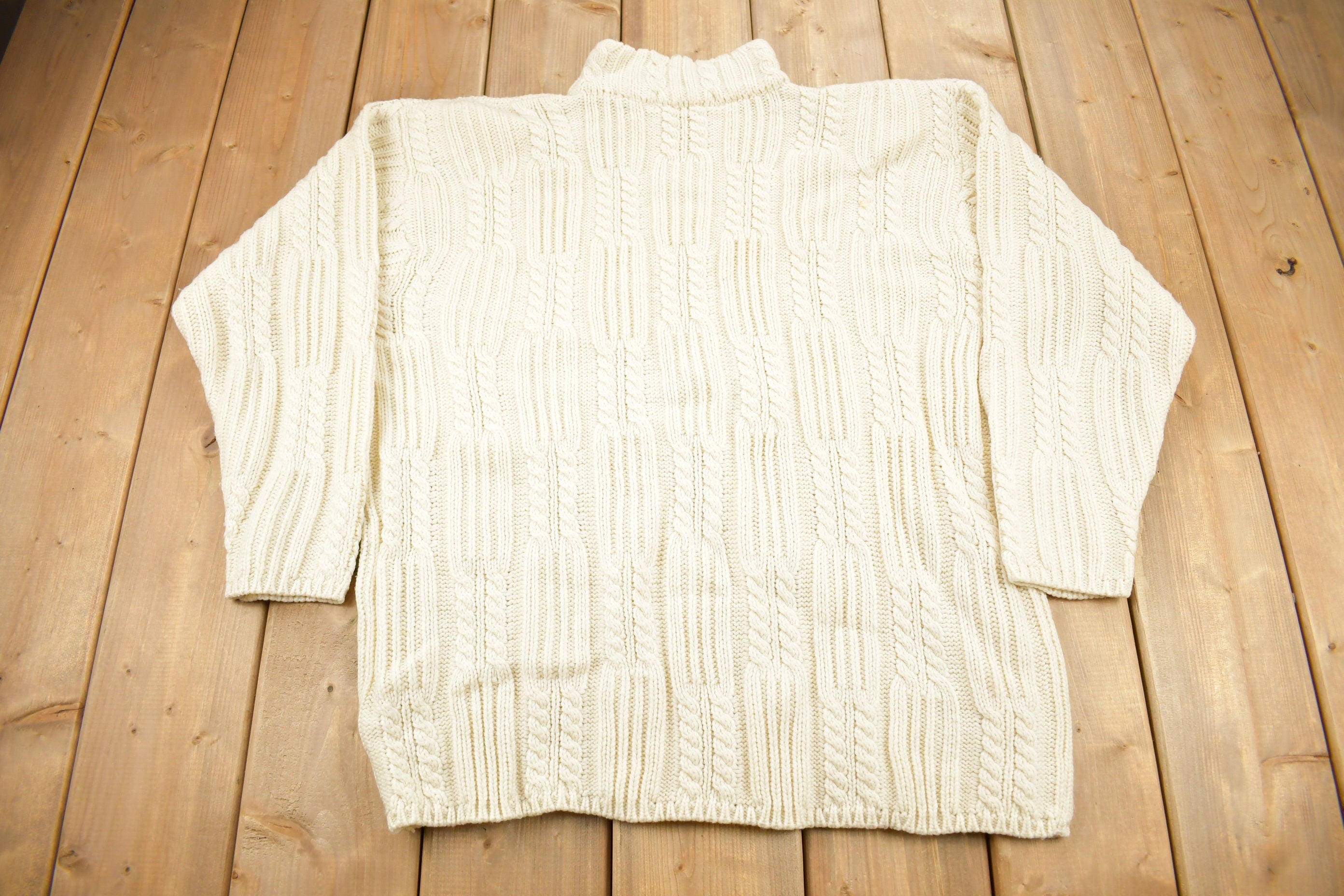 Vintage 1990s Karen Scott II Cable Knit Mockneck Sweater