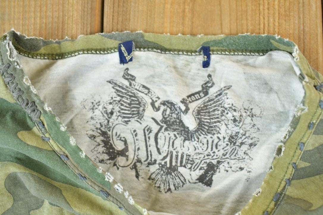 Women Vintage Vigoss Y2K Camo Thermal Sleeve T-Shirt