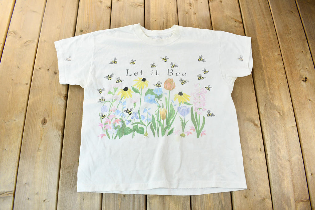 Vintage 1990s Let It Bee Flower 7 Bees Single Stitch Graphic T-Shirt