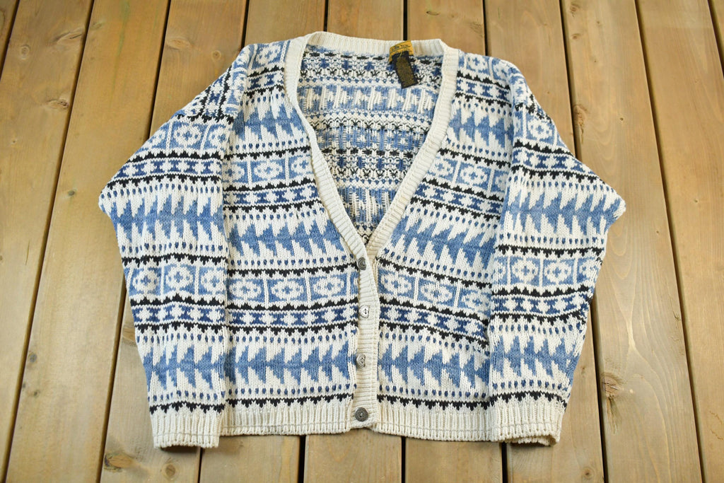 Vintage 1990s Eddie Bauer Knit Cardigan Sweater Men's Large  Abstract Pattern Nordic  90s Knitted Top  Outdoors  Made in USA