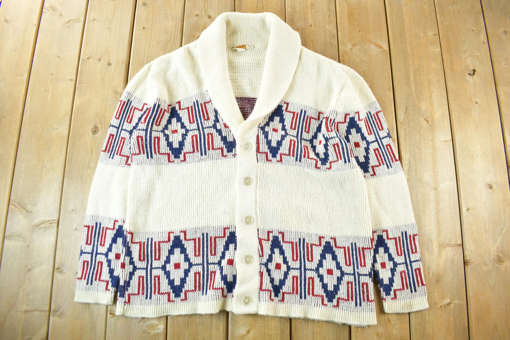 Vintage 1970s Wickbury Shawl Collar Knit Cardigan Sweater Men's Large