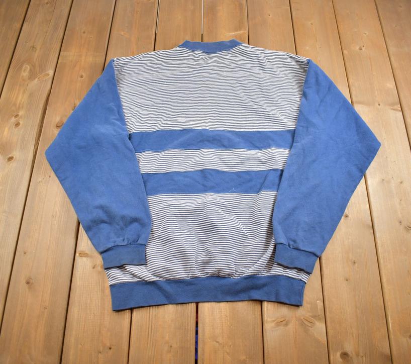 Vintage 1990s Aqualine Striped Nautical Crewneck Sweatshirt Made In USA