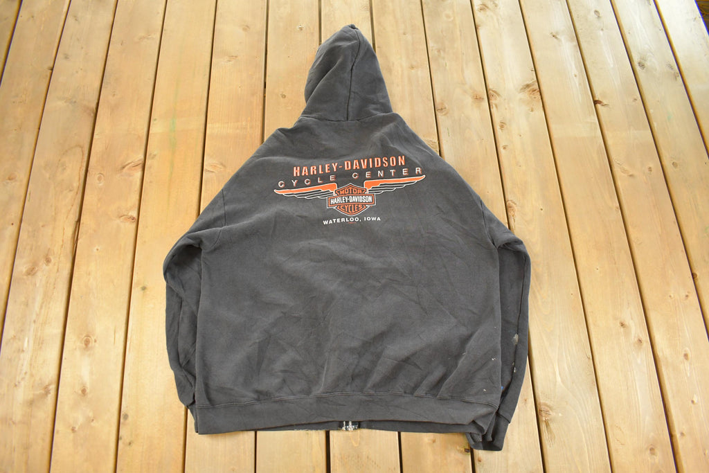 Vintage 1990s Distressed Harley Davidson Graphic Full Zip Hoodie Men's XL  90s Hoodie  Vintage Sweatshirt  Biker Motorcycle  90s Harley