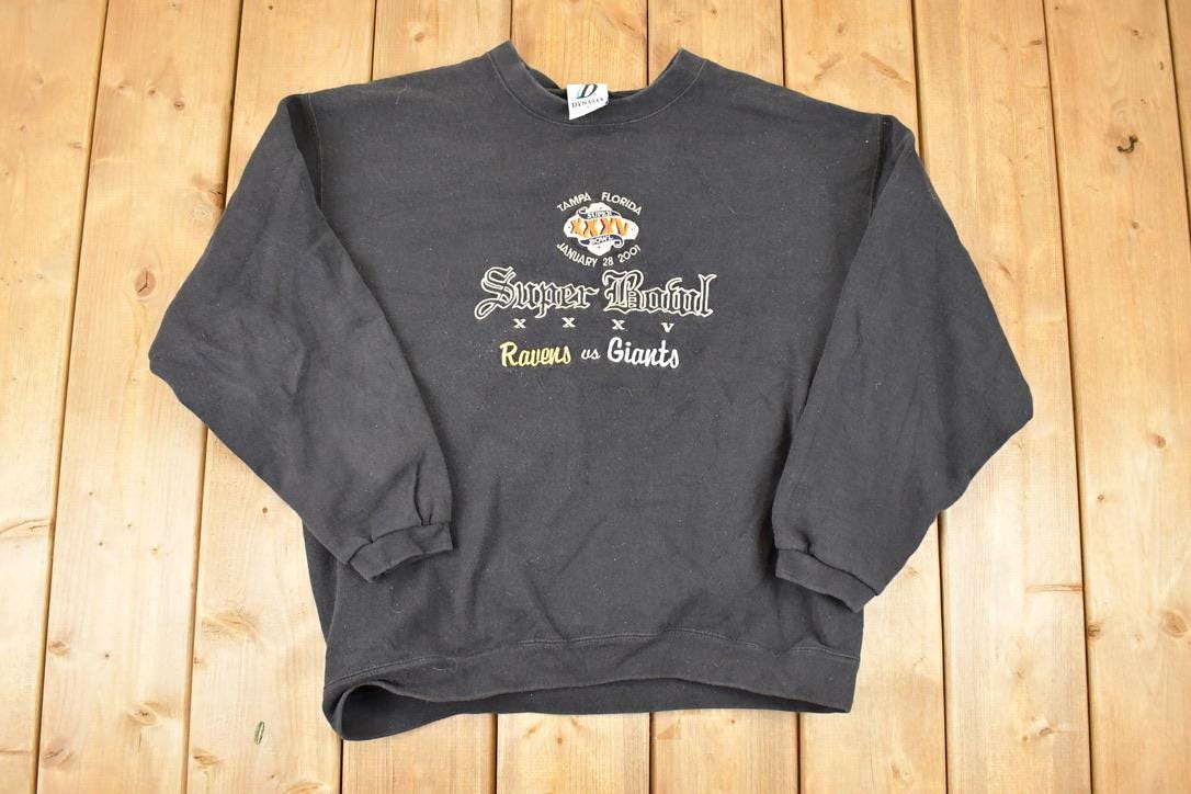 Vintage 2001 Ravens Vs Giants Super Bowl Tampa Embroidered NFL Crewneck Sweatshirt Mens L