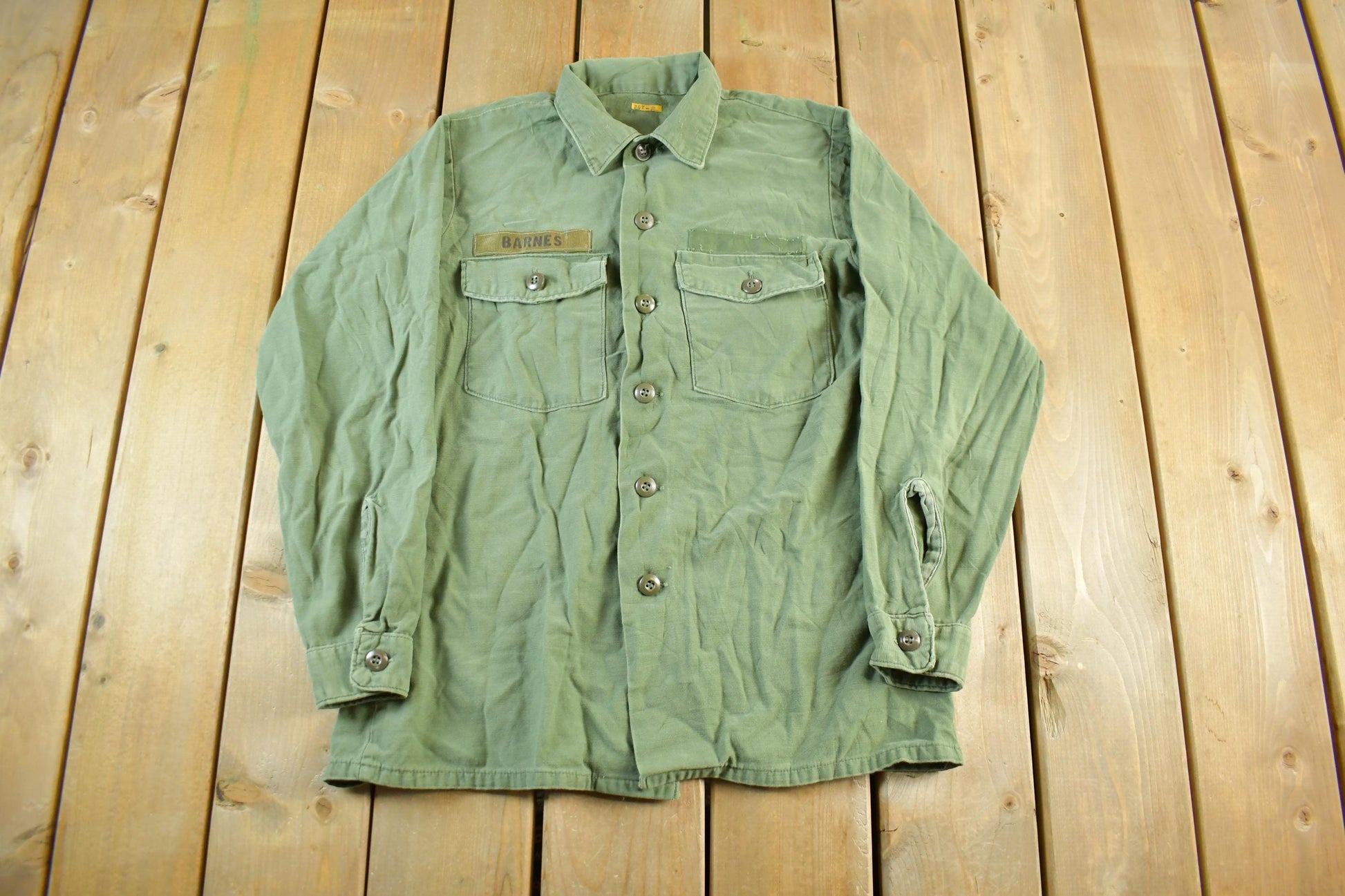 Vintage 1970s 1980s Army OG-107 Military Sateen Shirt Men's Medium  Field Combat Shirt  Militaria