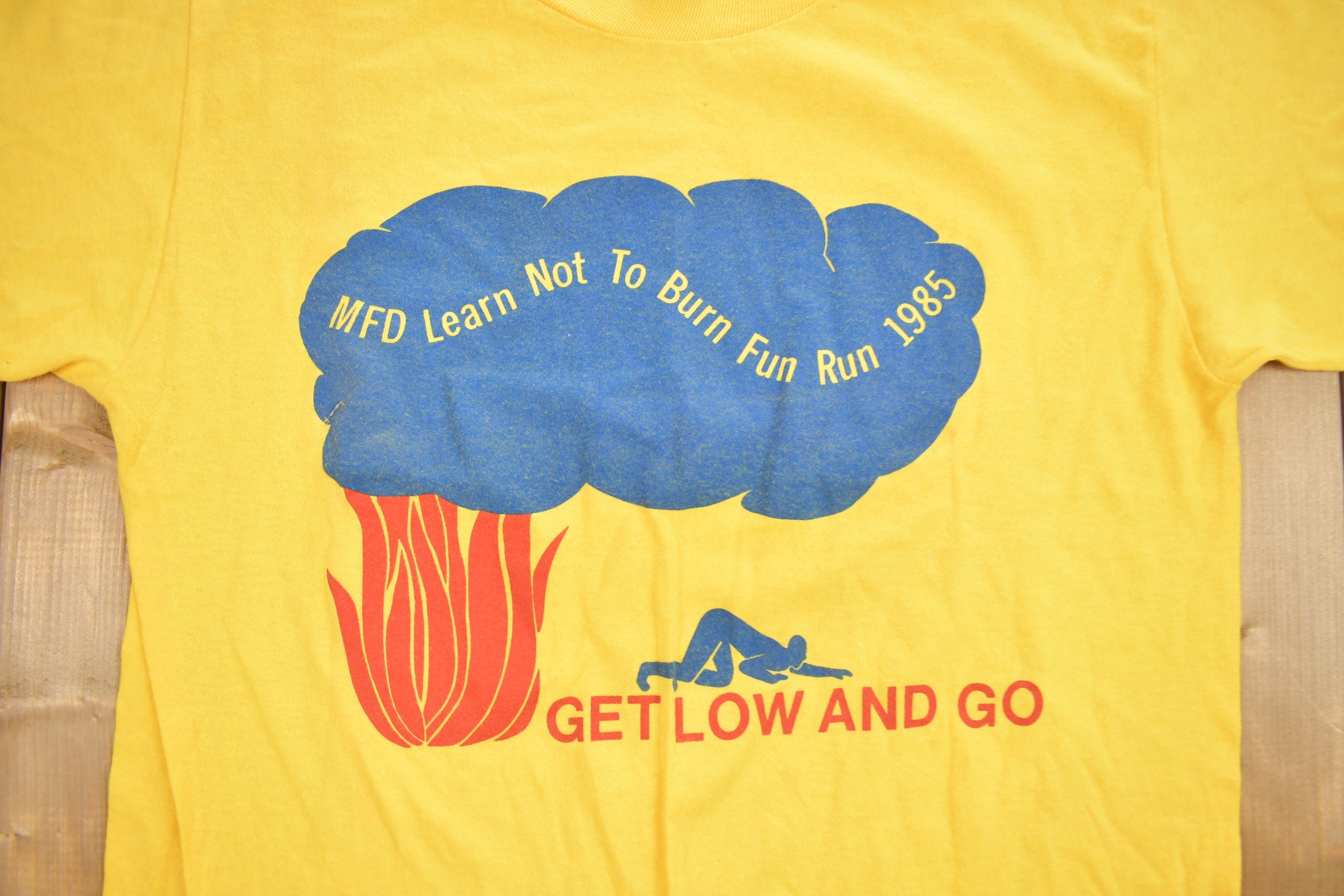 Vintage 1985 MFD Learn Not To Burn Fun Run Graphic T Shirt