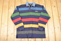 Vintage 1990s Gant Striped Denim Collar Quarter Button Rugby Shirt Men's L