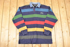 Vintage 1990s Gant Striped Denim Collar Quarter Button Rugby Shirt Men's L