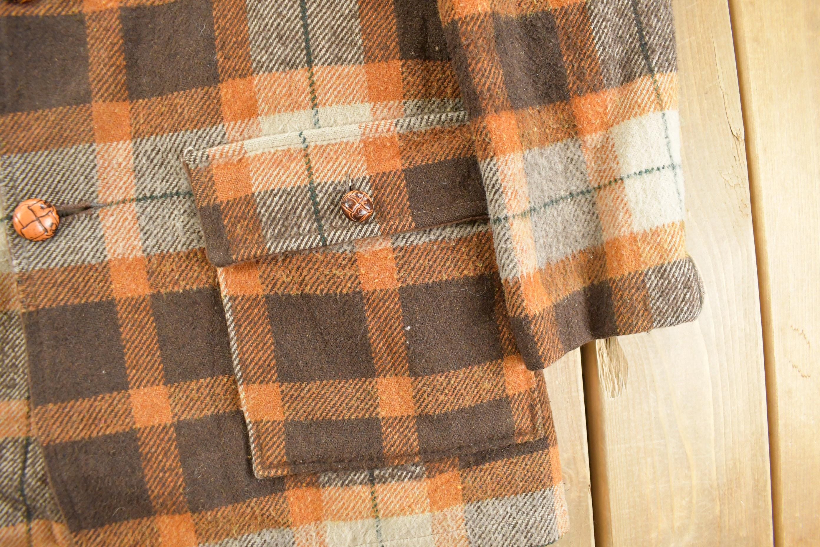 Vintage 1980s Montgomery Ward Sherpa Lined Wool Flannel Shirt Jacket Men's M