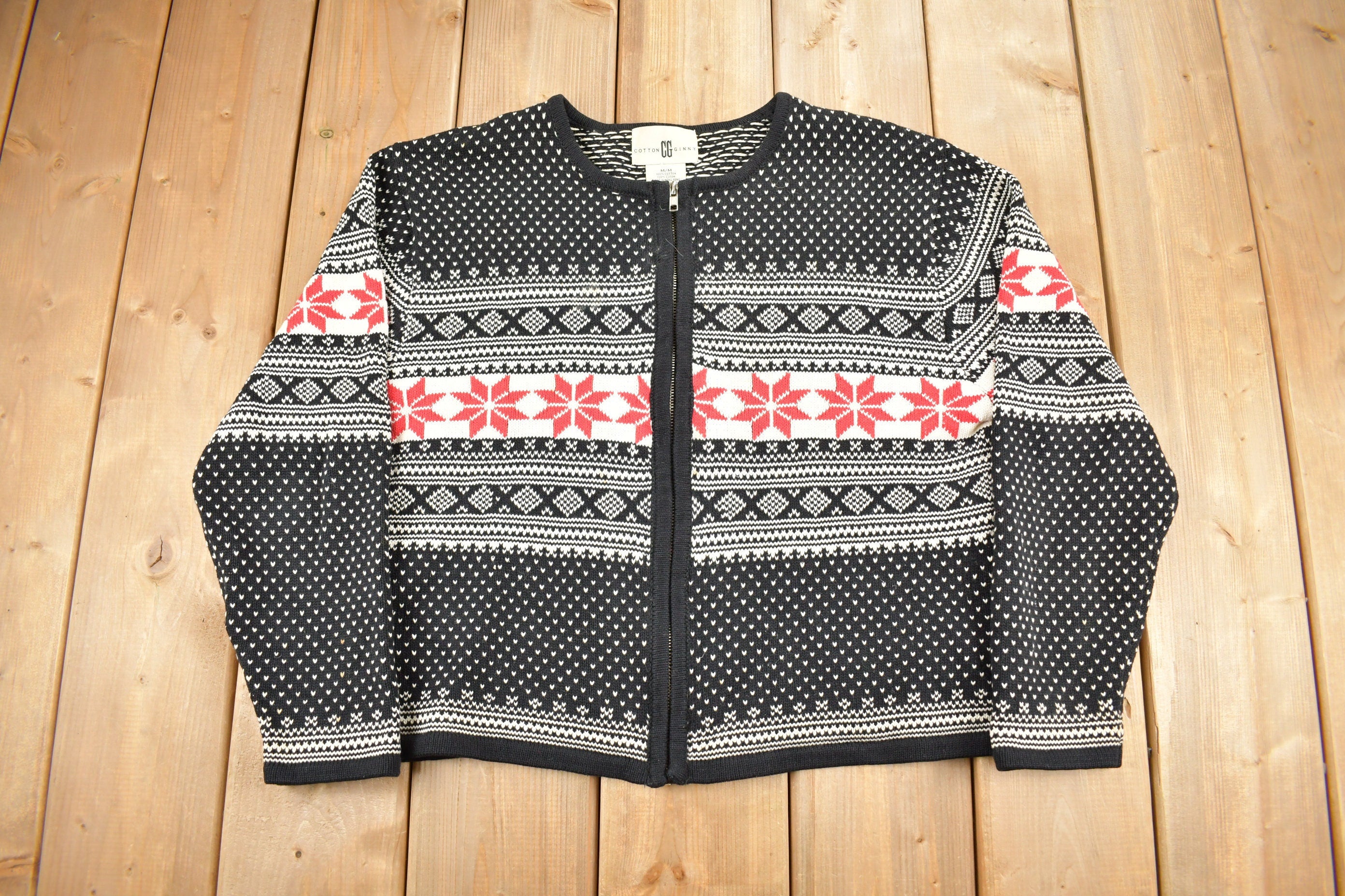 Vintage 1990s Cotton Ginny Knit Zip Up Sweater