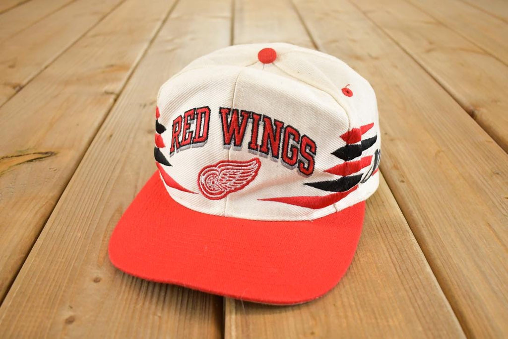 Vintage 1990s Logo Athletic Detroit Red Wings Diamond Cut NHL Snapback Hat / 90's Embroidered Shark Tooth Hockey Cap