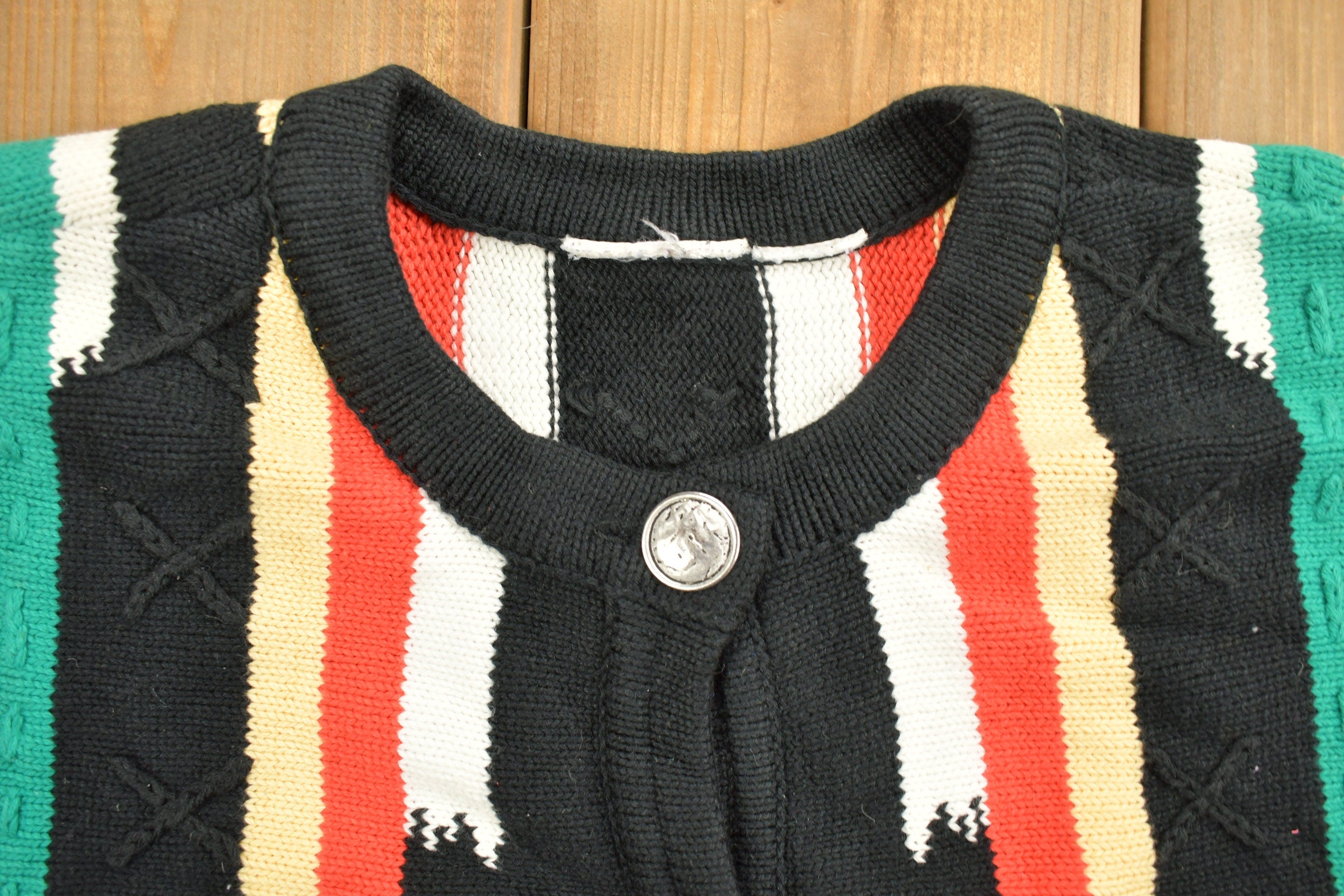 Vintage 1990s Colorful Abstract Knit Cardigan Sweater