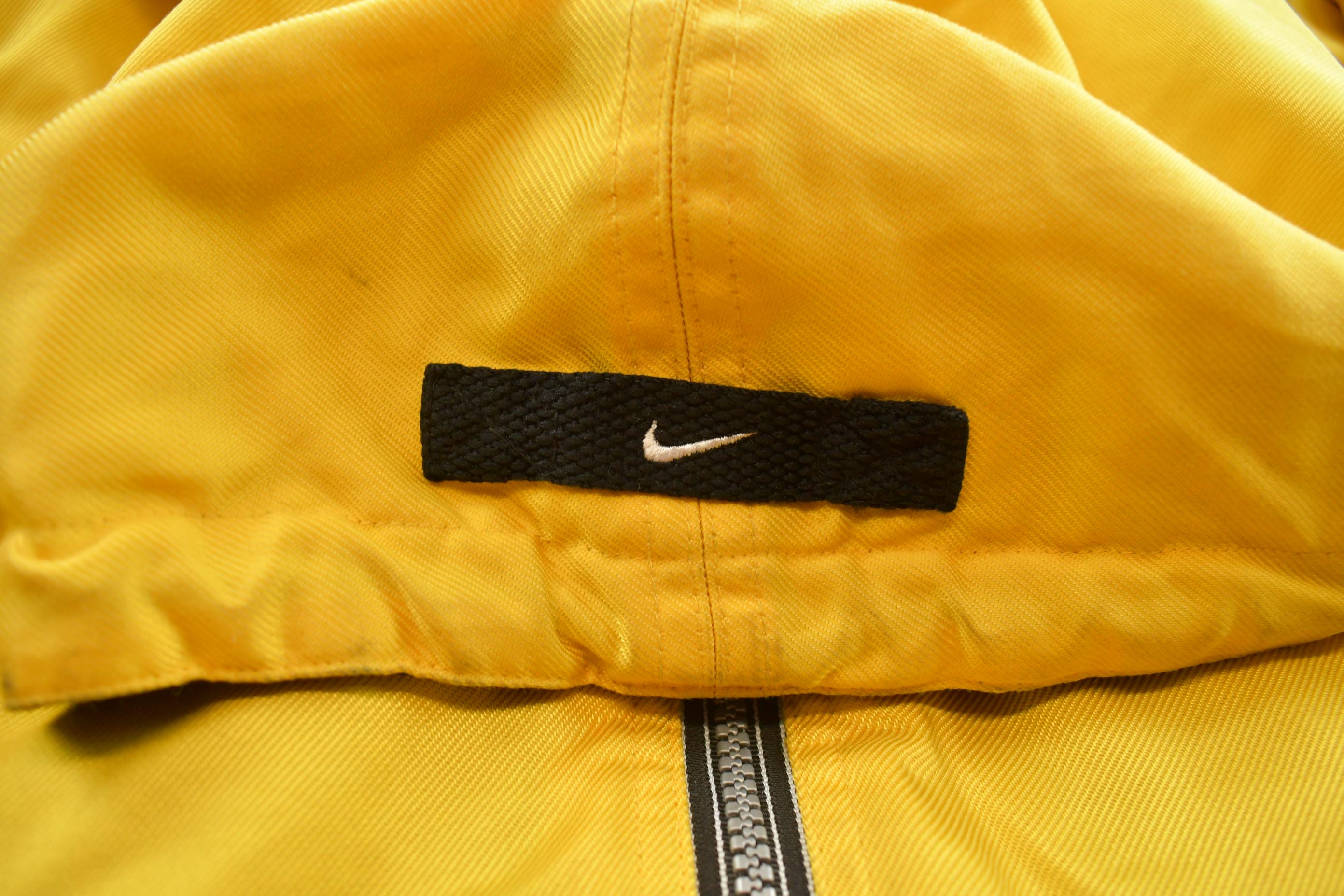 Vintage 1990s Nike Long Yellow Embroidered Jacket Big Swoosh