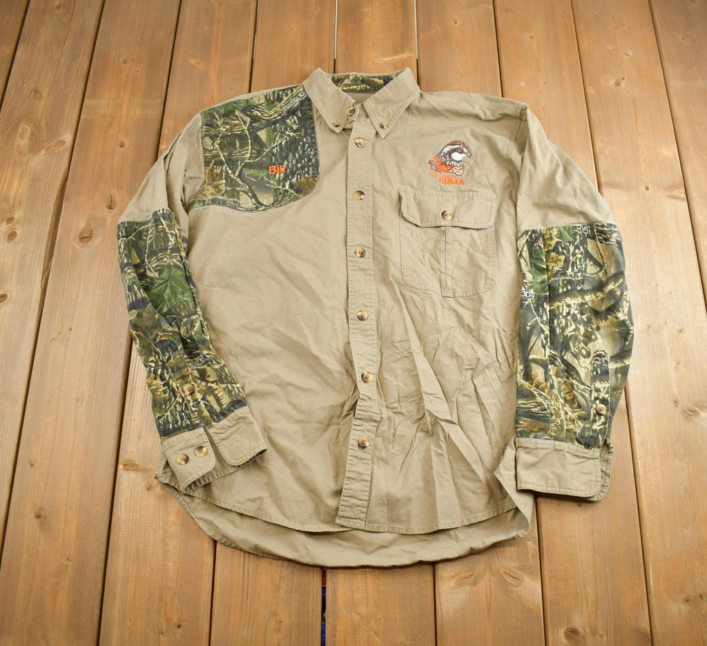 Vintage 1990s Cabelas Forest Camo Embroidered Blank Button Up Shirt