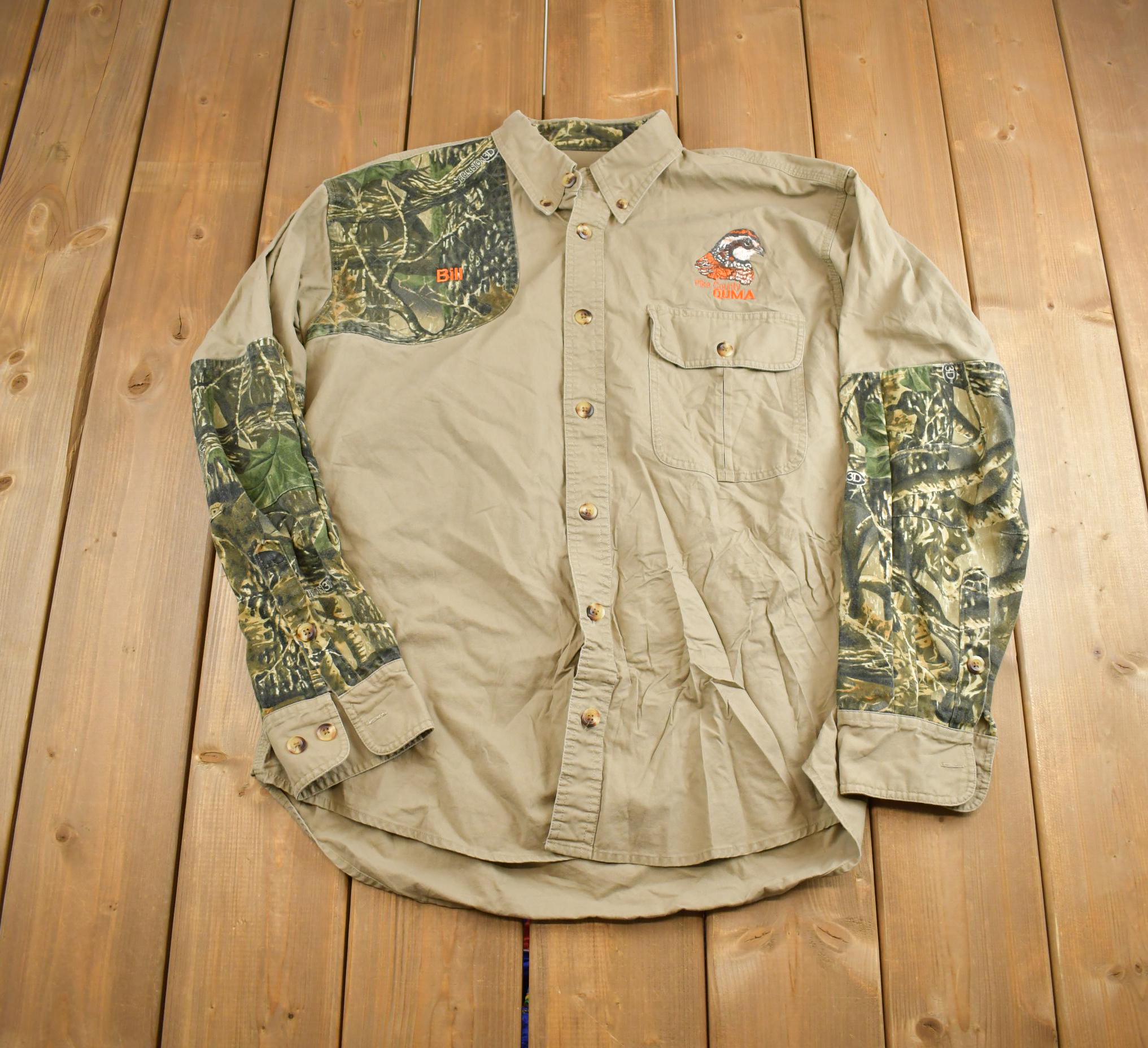 Vintage 1990s Cabelas Forest Camo Embroidered Blank Button Up Shirt