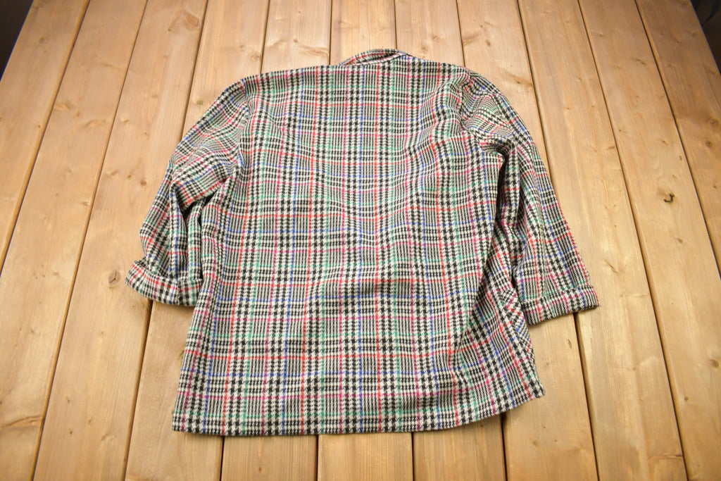 Vintage 1980s Blair Plaid Button Up Blazer Shirt