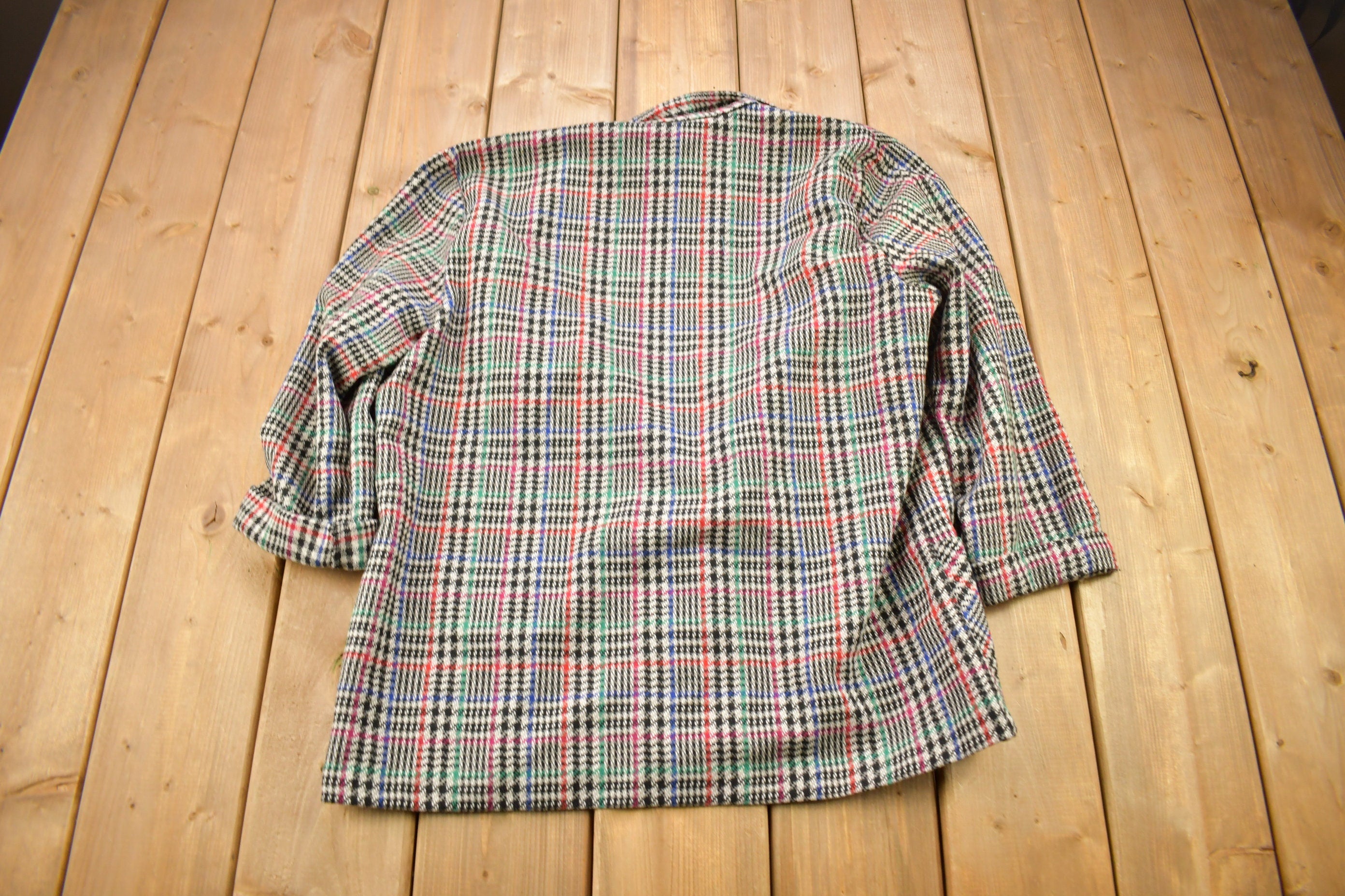 Vintage 1980s Blair Plaid Button Up Blazer Shirt