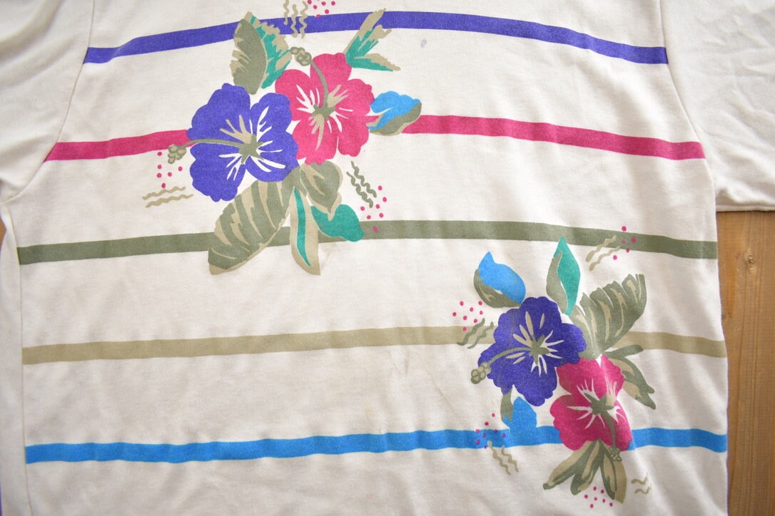 Vintage 1980s Floral Theme Button Up Golf Shirt Made In USA