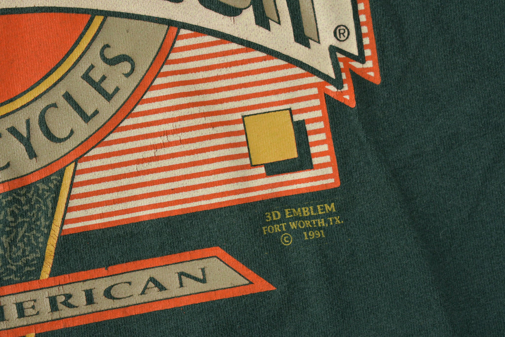Vintage 1991 Harley Davidson Ride American Single Stitch 3D Emblem T-Shirt Made In USA