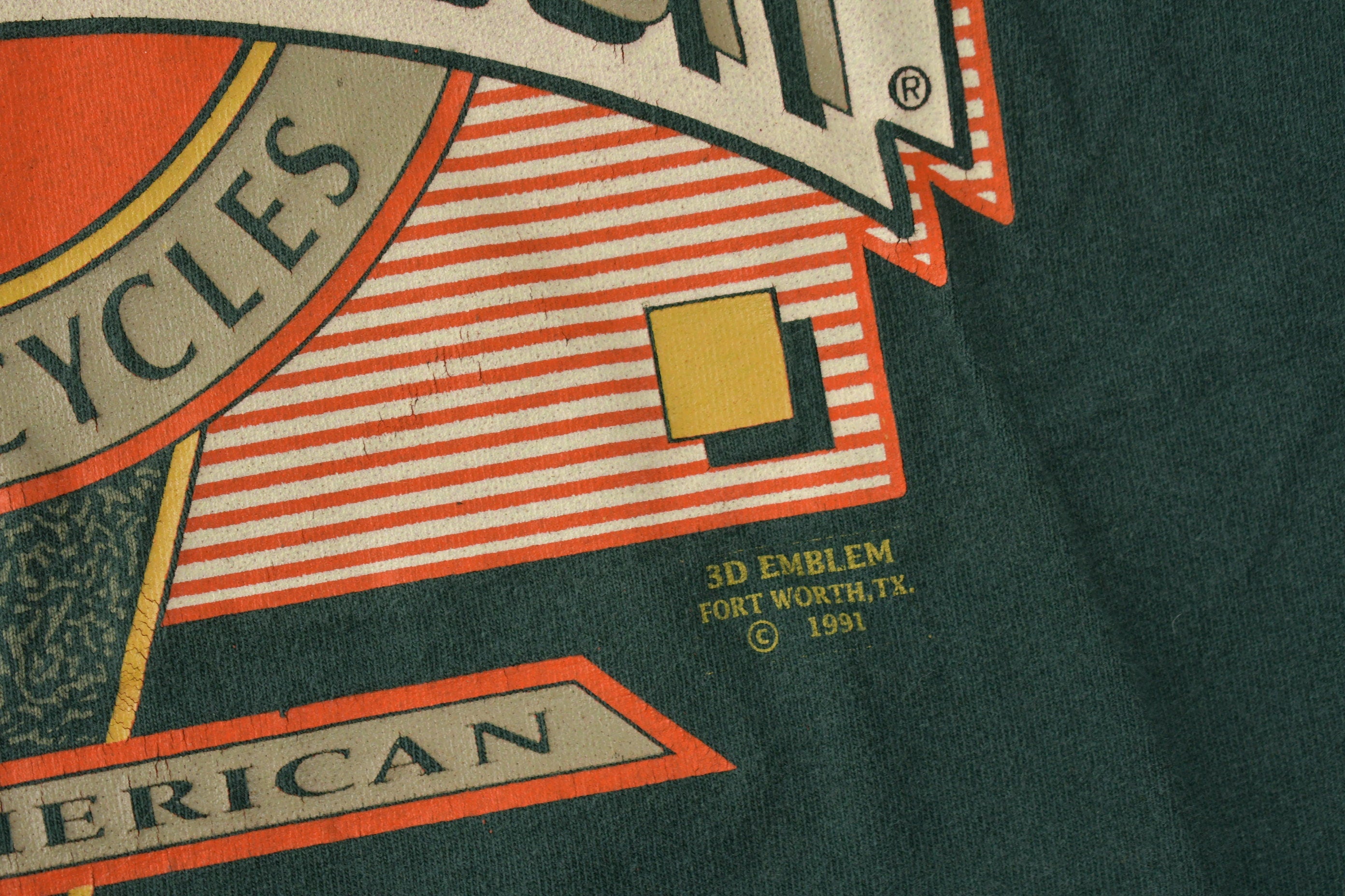 Vintage 1991 Harley Davidson Ride American Single Stitch 3D Emblem T-Shirt Made In USA