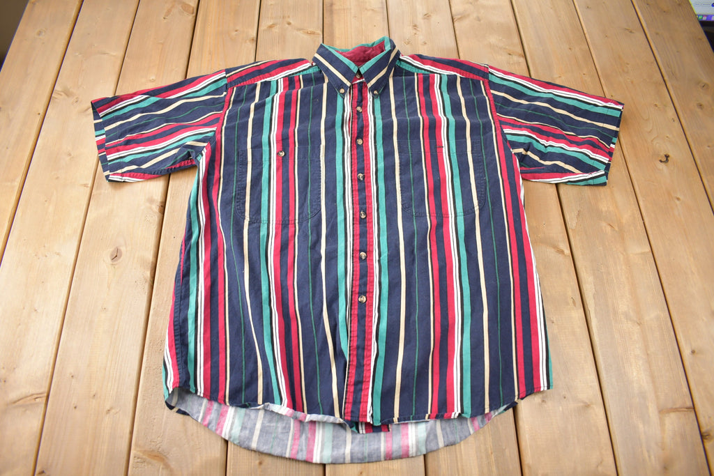 Vintage 1990s Basic Options Short Sleeve Button Up Striped Shirt