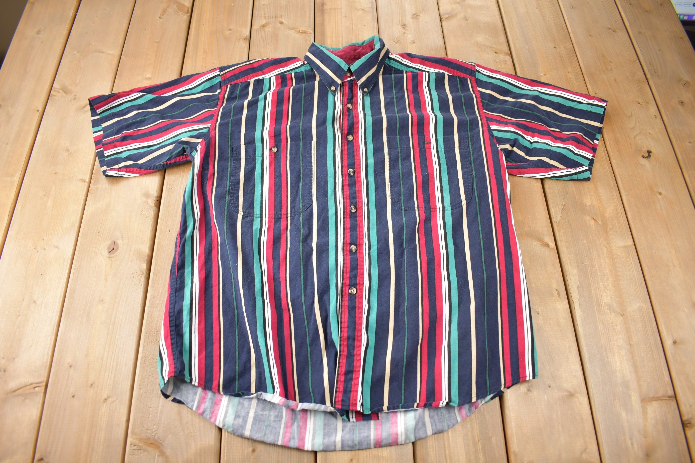 Vintage 1990s Basic Options Short Sleeve Button Up Striped Shirt