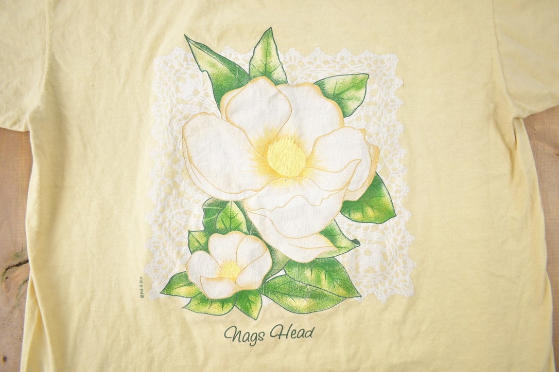 Vintage 1990s Nags Head North Carolina Flower Souvenir Travel T Shirt Made In USA Size XL