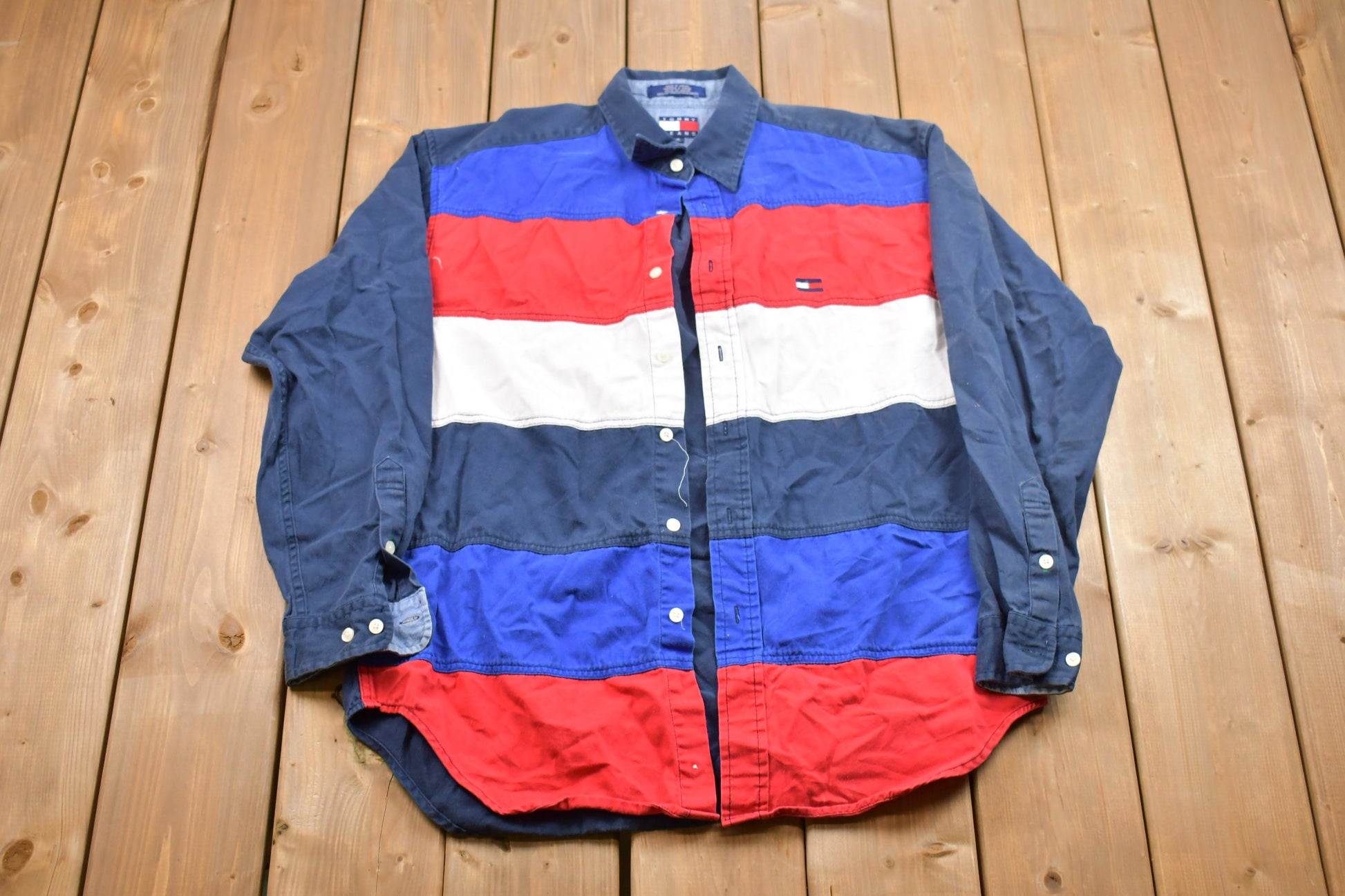 Vintage 1990s Tommy Hilfiger Button Up Color Block Shirt