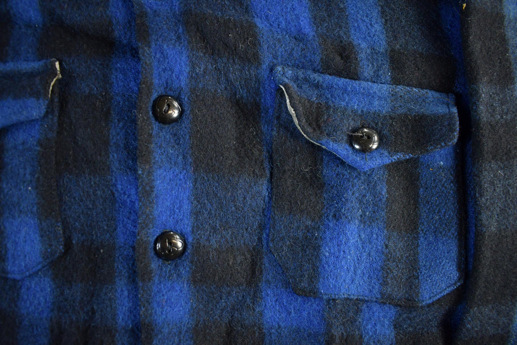 Vintage 1950s Commander Plaid Wool Button Up Shirt Jacket Men's L
